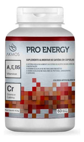 Pro Energy Suplemento Alimentar 60 Cápsulas Akmos Sabor Sem Sabor