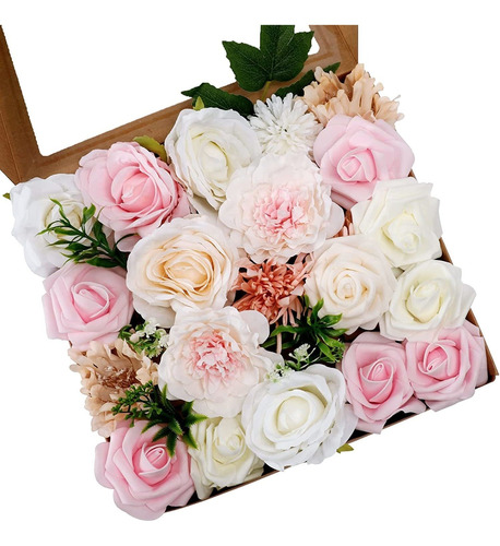 Caja Combinada De Flores De Rosas Artificiales Con 22 U...