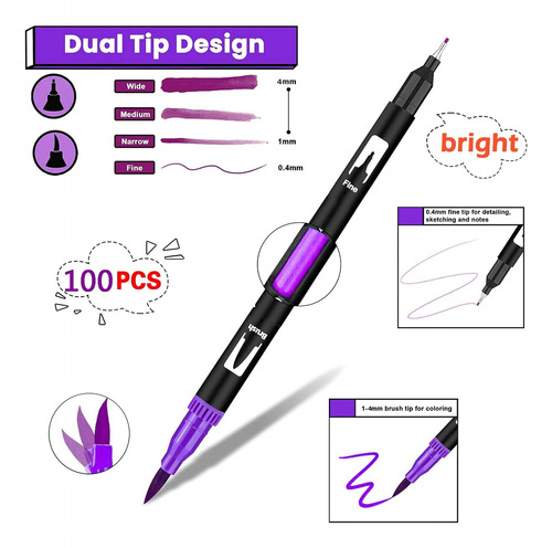 100 Colores Marcadores Plumones Punta De Pincel Dual Brush