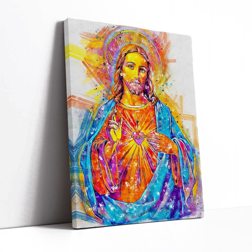 Lienzografía Sagrado Corazon De Jesús Arte Abstracto 20x30cm