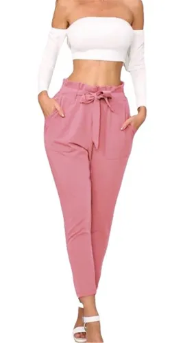 Pantalon De Mujer Lazo Tiro Alto Varios Colores