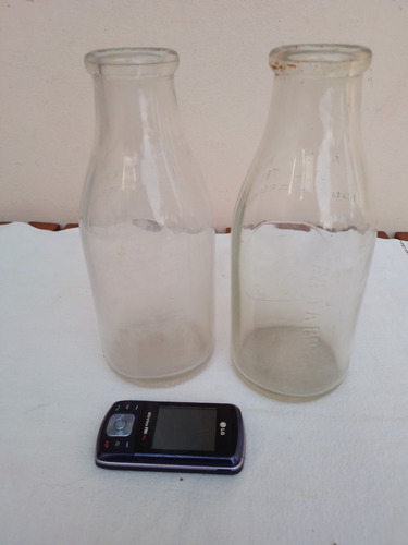 Lote De 2 Antiguas Botellas De Leche 1 Litro Sanas (Usado)