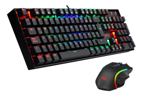 Kit de teclado y mouse gamer Redragon K552RGB-BA Portugués Brasil de color negro