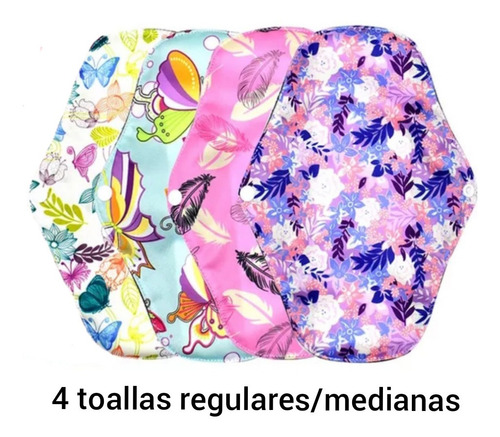 Set 4 Toallas Ecológicas Femeninas/regular/mediana 25.5*18cm