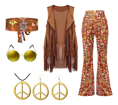 Conjunto De Disfraz Hippie, Gafas, Collar, Pendientes,