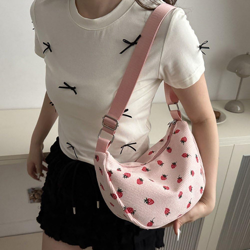 Bolso Hobo Con Estampado De Fresa, Bandolera