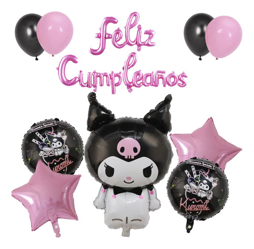 Set Globos Feliz Cumpleaños Kuromi Kit Adorno Kuromy Kitty