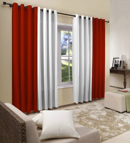 Imagem 1 de 1 de Cortina De Sala Vicenza Bicolor 4,00x2,5 Vermelha