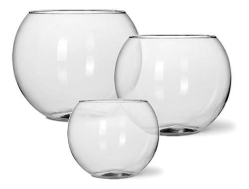 Trio Vaso Aquário Redondo Vidro Transparente Para Decoração