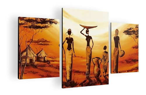 Cuadro Tres Piezas Mujeres Africanas 100x60 Cm Mdf