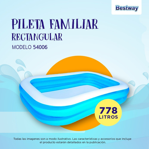 Imagen 3 de 5 de Pileta Inflable Rectangular Bestway 54006 262x175x51cm 6cts