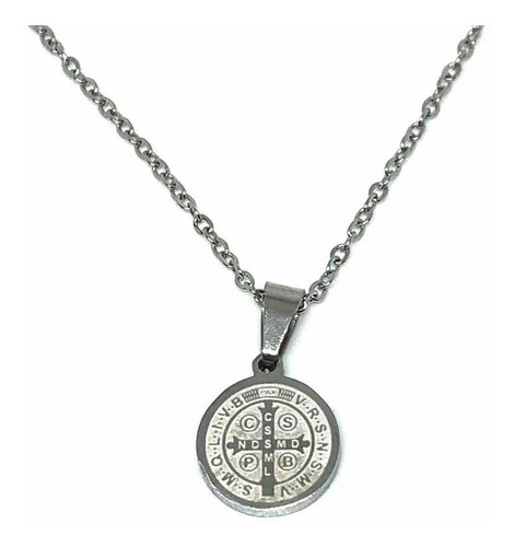 Imagen 4 de 4 de Collar Acero Inoxidable Con Medalla San Benito 0.8 Cm (mini)