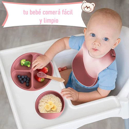 Kit De Vajilla De Alimentación Para Bebe 5 Pzas Color Rosa
