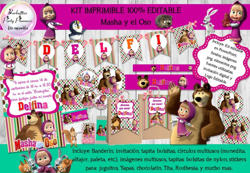 Kit Imprimible Candy Bar Masha Y El Oso 100% Editable