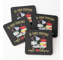 Comprar Set Posavasos Sí, Pero Primero Café Y Libros Calidad Premium