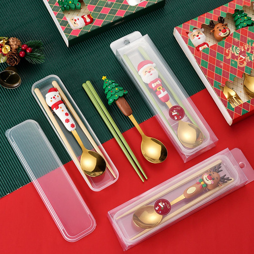 4 Juego De 2 Cucharas Y Tenedores Navideños, Cucharas De