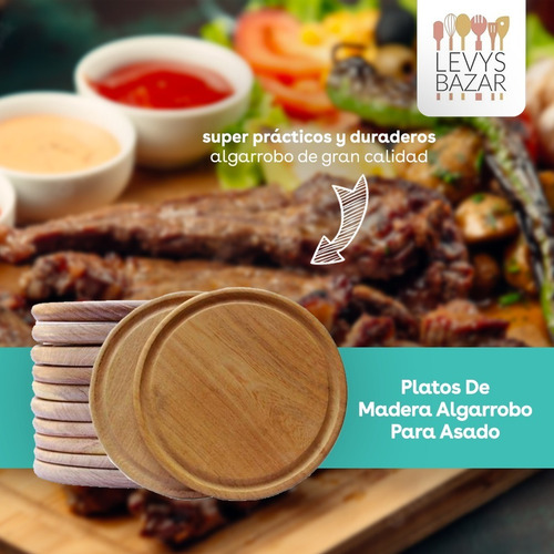 X6 Platos De Madera Algarrobo Para Asado 24cm Calidad Picada