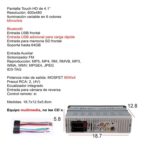 Autoestereo Vak 5871 Bluetooth Doble Usb Sd Aux Mp5 Mp3 Vide