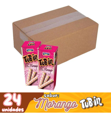 Biscoito Recheado Tubin Morango 48g - 24 Unidades