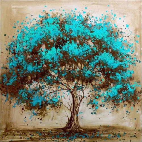 Pintura Diamante 5d Bricolaje Paracoración Pared Árbol Azul