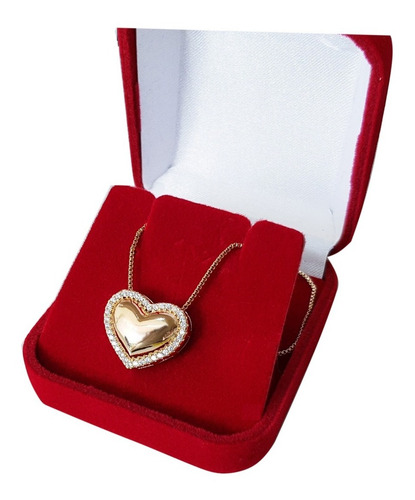 Imagem 1 de 6 de Colar Feminino Namorado Coração Cristal, Banhado Ouro,18k