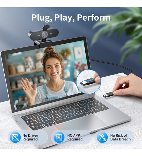 Cámara Web 4k Hd Con Enfoque Automático Y Doble Micrófono