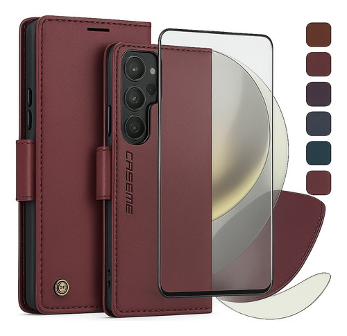 Funda Caseme Leather Para Samsung S22 Ultra + Film Templado Vino