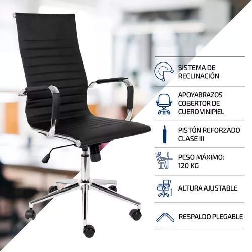 Silla de escritorio Femmto MO001 ergonómica negra con tapizado de cuero  sintético