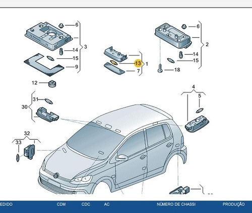 Lâmpada Torpedo Luz Interna Teto Amarok Fox N0177234 Vw