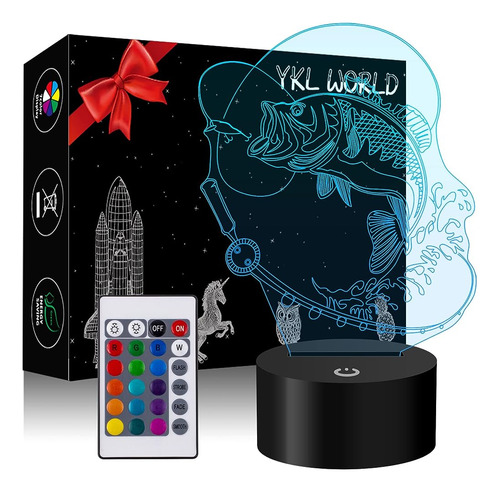 ~? Yklworld 3d Lámpara De Pesca Ilusión Led Luz Nocturna Toq