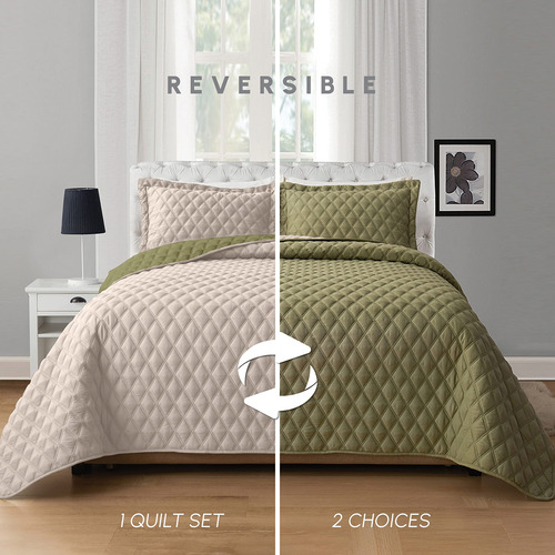 Juego De Colcha Reversible Acolchada 3 Piezas Con Fundas