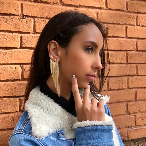 Brinco Ear Jacket Franja Semi Joia De Luxo Folheada Ouro 18k