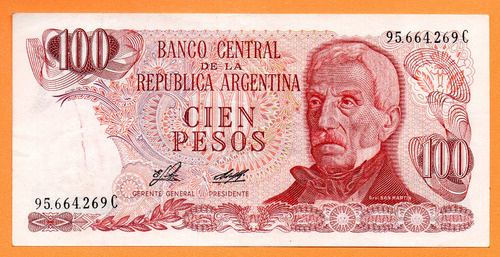 Billete 100 Pesos Ley, Bottero 2405, Año 1977 Mb + 