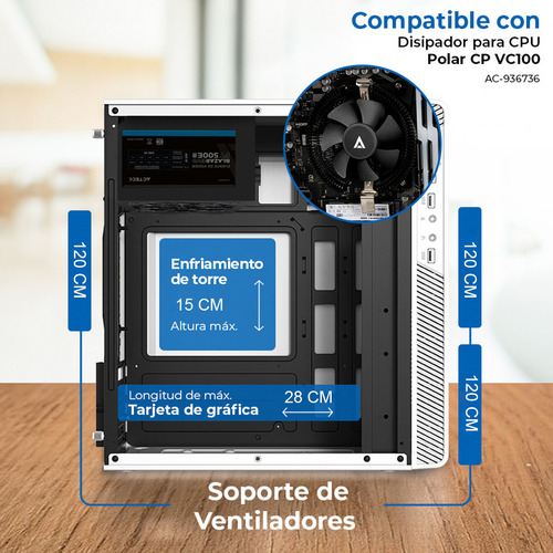 Gabinete Acteck Performance Ii Mircro Atx Fuente 500w Blanco