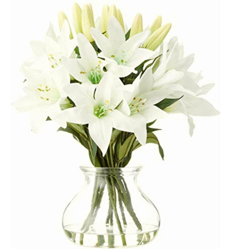 Nearly Natural 1434 Lily Silk Arrangement With Glass Vase