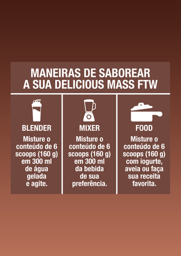 Delicious Mass Hipercalórico Pouch 3Kg Sabor Chocolate - FTW