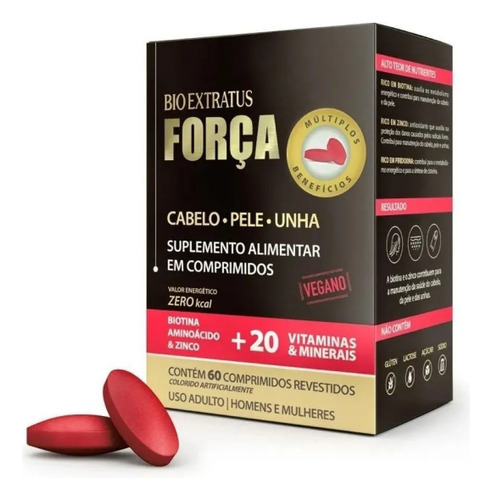 Bio Extratus Força 900mg Suplemento Cabelos Pele Unha K5969