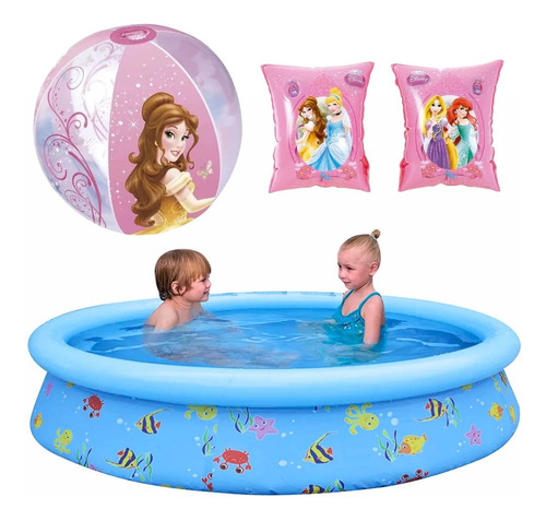 Kit Piscina Infantil 1000 L + Boia De Braço + Bola Princesas