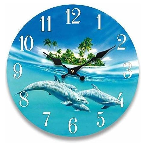 Reloj De Pared Dolphin Glass Nuevo 13  X 13  Decoración De