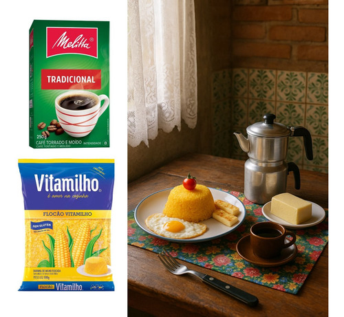 Kit Café Solúvel Tradicional 250g Melitta Mais 3 Fuba Cuscuz