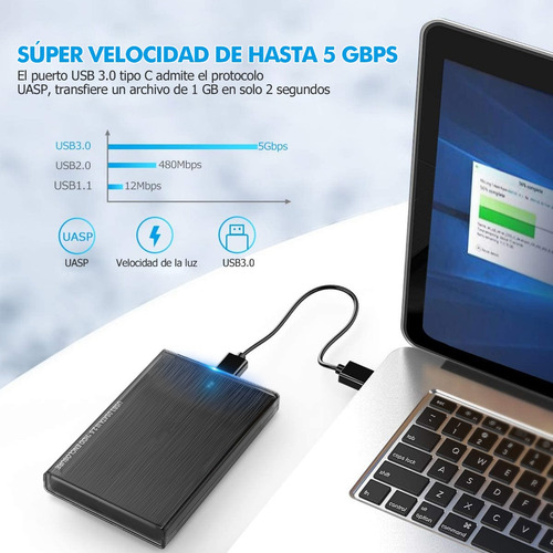 Imagen 3 de 8 de Carcasa Disco Duro 2.5 Pulgadas, Usb 3.0 Hdd Ssd Sata I/ii/i