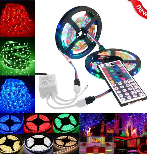 Imagen 2 de 4 de Cinta Rollo Tira Luces Led 5mt Multicolor +control Rgb Kit