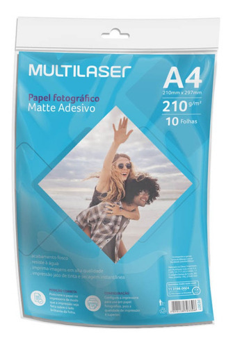 Papel Fotográfico Adesivo Matte A4 210g 10 Folhas - Pe007 Cor Branco