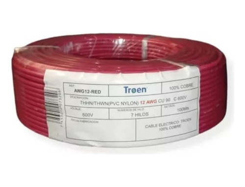 Cable Thw#12  Rojo Troen X 20 Metros 100% Cobre