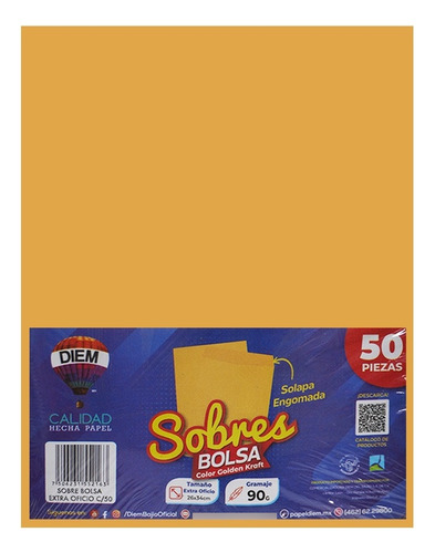Sobre Diem Bolsa Tamaño Extra Oficio Engomado Paquete Con 50 Golden Kraft Lisa