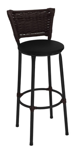 Imagem 2 de 5 de Kit 3 Banquetas Altas Preta Para Balcão Encosto Junco Argila