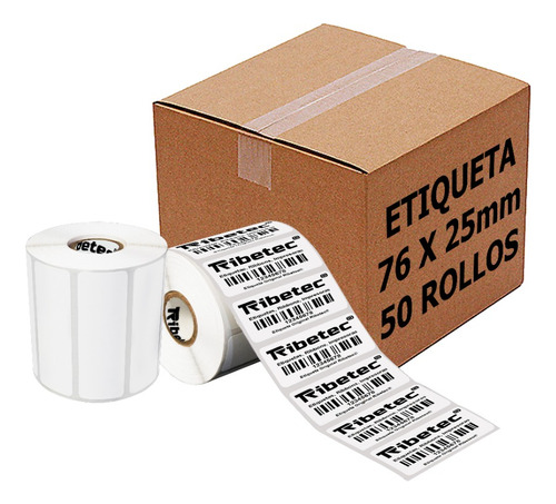 50 Rollos Etiqueta Térmica Directa 76x25 Mm 1000 Pzas C1 Color Blanco Diseño Impreso No Aplica
