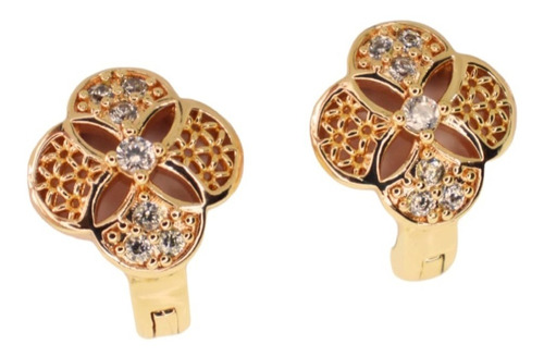 Aretes Mándala Floral Con Zircones - Baño Oro De 18k