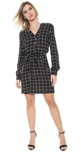 Vestido Hering Curto Xadrez Grid Preto/bra