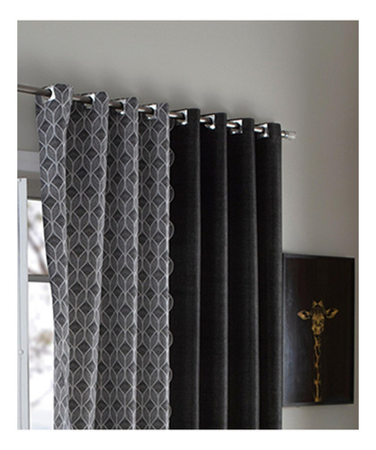 Cortina Sala Preto Cinza 4,00x2,50cm Ilhoses Seul Sultan